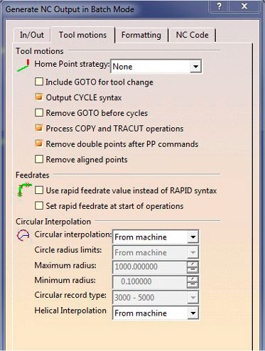 Tool motion dialog